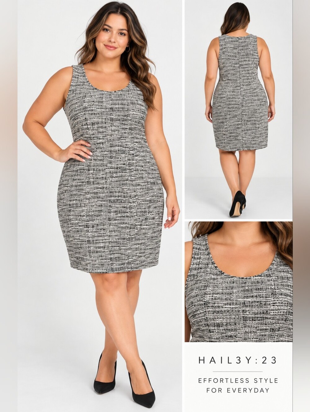HalI3Y:23 XXL Black & White Tweed Knit Sleeveless Sheath Dress